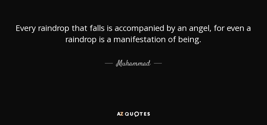 Every raindrop that falls is accompanied by an angel, for even a raindrop is a manifestation of being. - Muhammad