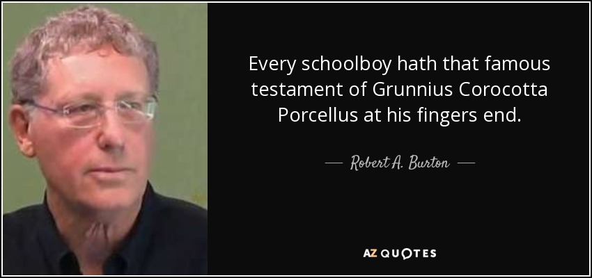 Every schoolboy hath that famous testament of Grunnius Corocotta Porcellus at his fingers end. - Robert A. Burton