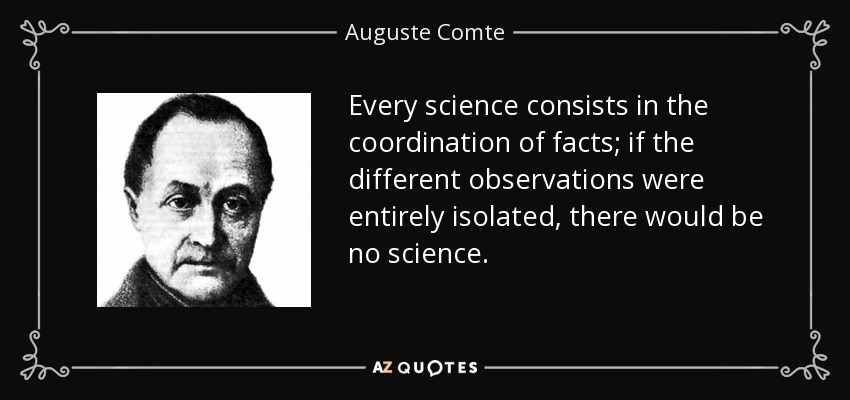 Every science consists in the coordination of facts; if the different observations were entirely isolated, there would be no science. - Auguste Comte