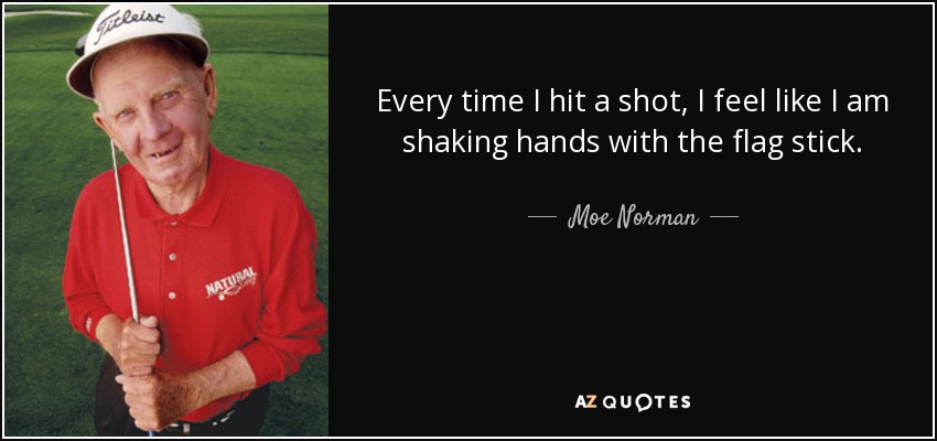 Every time I hit a shot, I feel like I am shaking hands with the flag stick. - Moe Norman