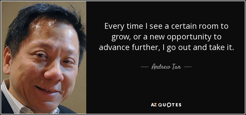 Every time I see a certain room to grow, or a new opportunity to advance further, I go out and take it. - Andrew Tan