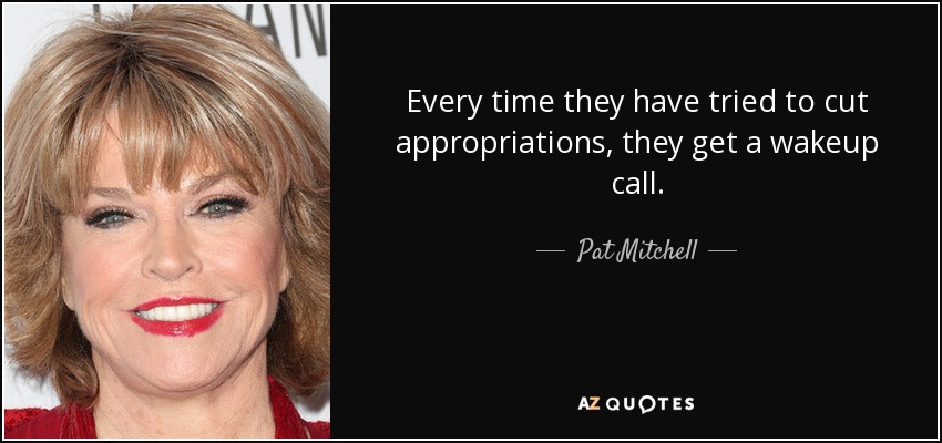 Every time they have tried to cut appropriations, they get a wakeup call. - Pat Mitchell