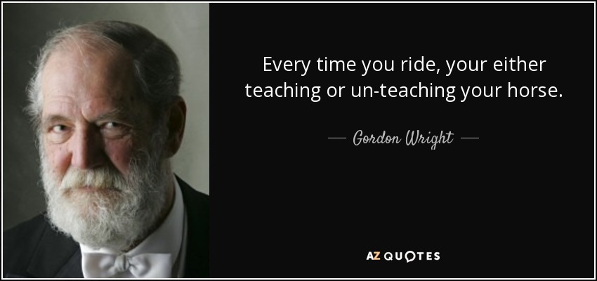 Every time you ride, your either teaching or un-teaching your horse. - Gordon Wright