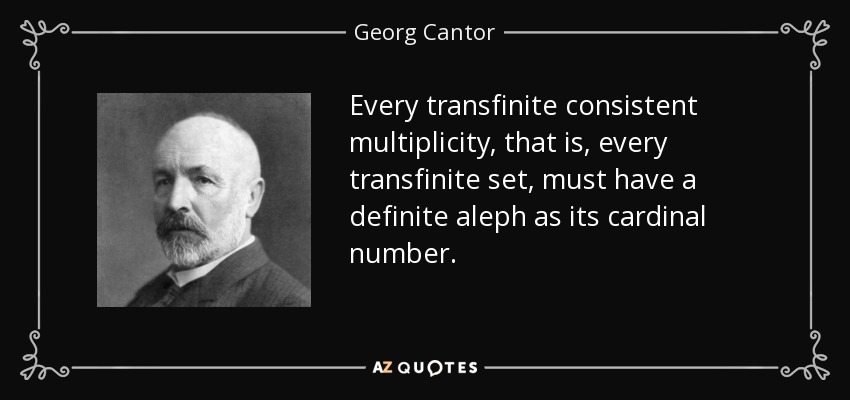 Every transfinite consistent multiplicity, that is, every transfinite set, must have a definite aleph as its cardinal number. - Georg Cantor