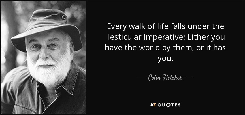 Every walk of life falls under the Testicular Imperative: Either you have the world by them, or it has you. - Colin Fletcher