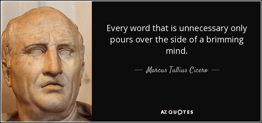 Every word that is unnecessary only pours over the side of a brimming mind. - Marcus Tullius Cicero