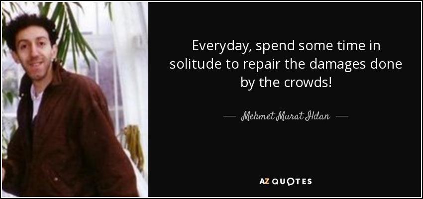 Everyday, spend some time in solitude to repair the damages done by the crowds! - Mehmet Murat Ildan