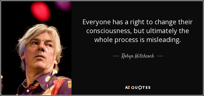 Everyone has a right to change their consciousness, but ultimately the whole process is misleading. - Robyn Hitchcock