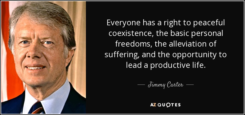 Everyone has a right to peaceful coexistence, the basic personal freedoms, the alleviation of suffering, and the opportunity to lead a productive life. - Jimmy Carter