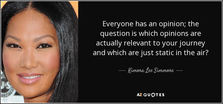 Everyone has an opinion; the question is which opinions are actually relevant to your journey and which are just static in the air? - Kimora Lee Simmons