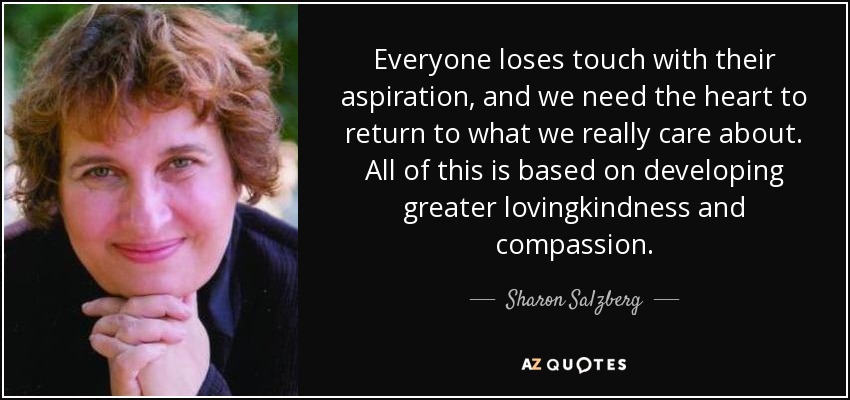 Everyone loses touch with their aspiration, and we need the heart to return to what we really care about. All of this is based on developing greater lovingkindness and compassion. - Sharon Salzberg