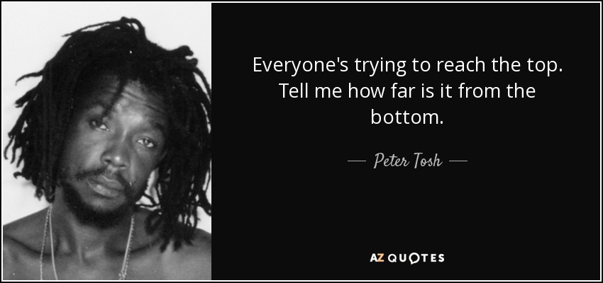 Everyone's trying to reach the top. Tell me how far is it from the bottom. - Peter Tosh