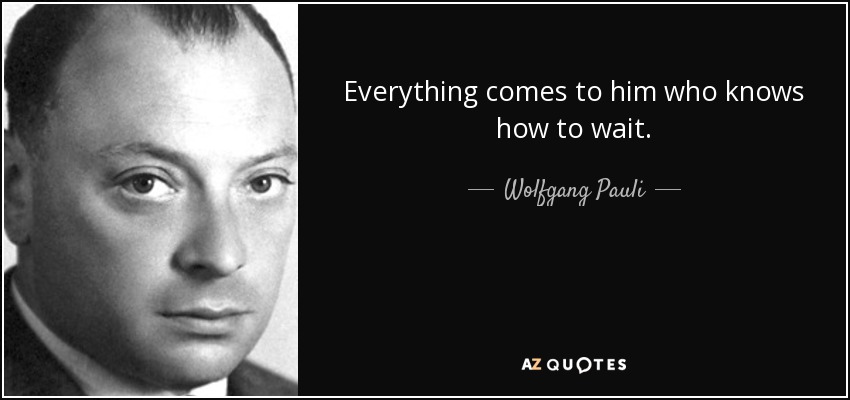 Everything comes to him who knows how to wait. - Wolfgang Pauli