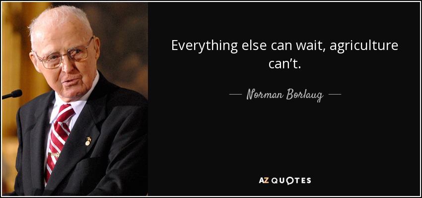 Everything else can wait, agriculture can’t. - Norman Borlaug