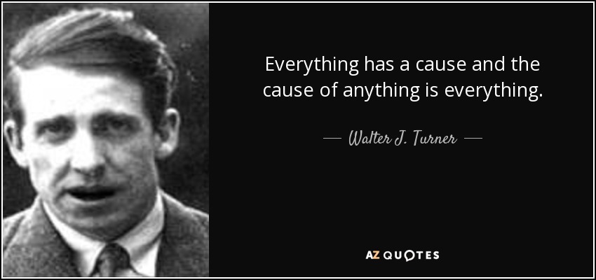 Everything has a cause and the cause of anything is everything. - Walter J. Turner