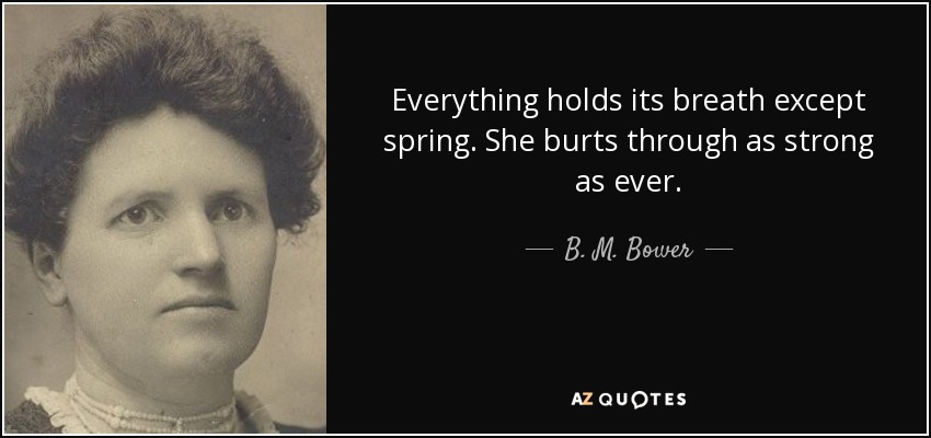 Everything holds its breath except spring. She burts through as strong as ever. - B. M. Bower
