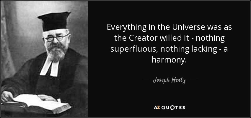Everything in the Universe was as the Creator willed it - nothing superfluous, nothing lacking - a harmony. - Joseph Hertz
