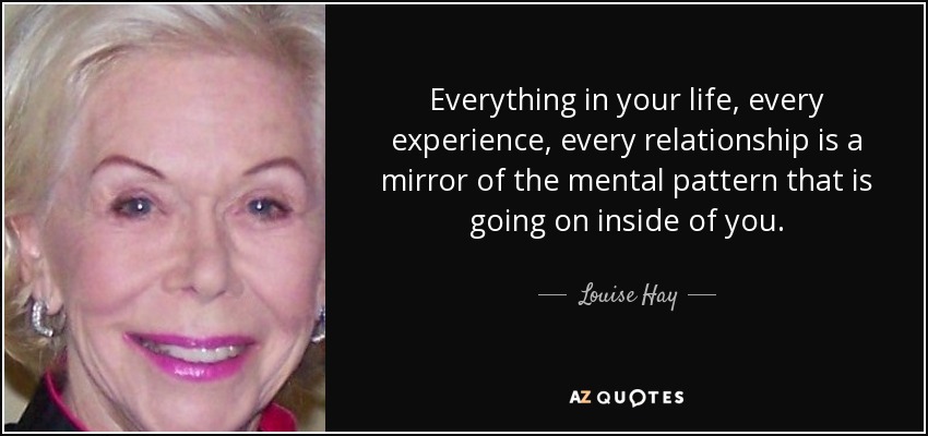 Everything in your life, every experience, every relationship is a mirror of the mental pattern that is going on inside of you. - Louise Hay