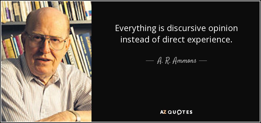 Everything is discursive opinion instead of direct experience. - A. R. Ammons