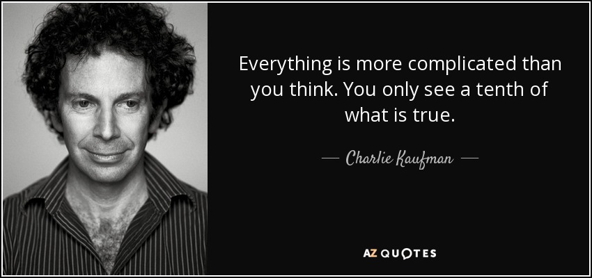 Everything is more complicated than you think. You only see a tenth of what is true. - Charlie Kaufman