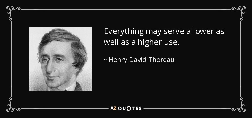 Everything may serve a lower as well as a higher use. - Henry David Thoreau