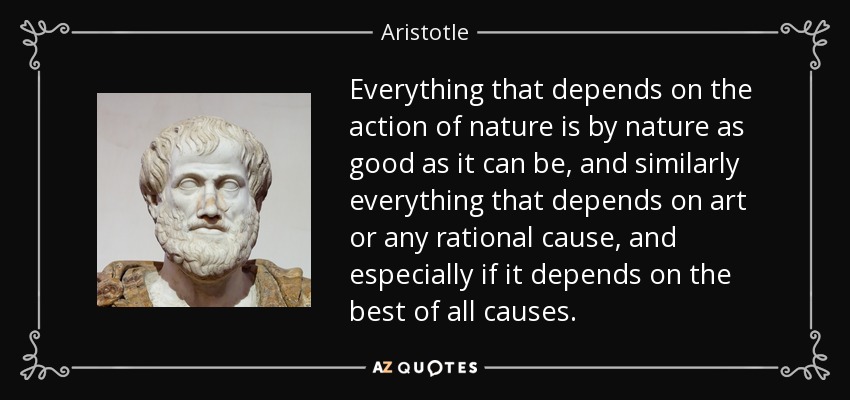 Everything that depends on the action of nature is by nature as good as it can be, and similarly everything that depends on art or any rational cause, and especially if it depends on the best of all causes. - Aristotle