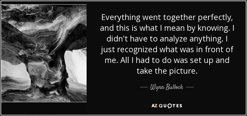 Everything went together perfectly, and this is what I mean by knowing. I didn't have to analyze anything. I just recognized what was in front of me. All I had to do was set up and take the picture. - Wynn Bullock