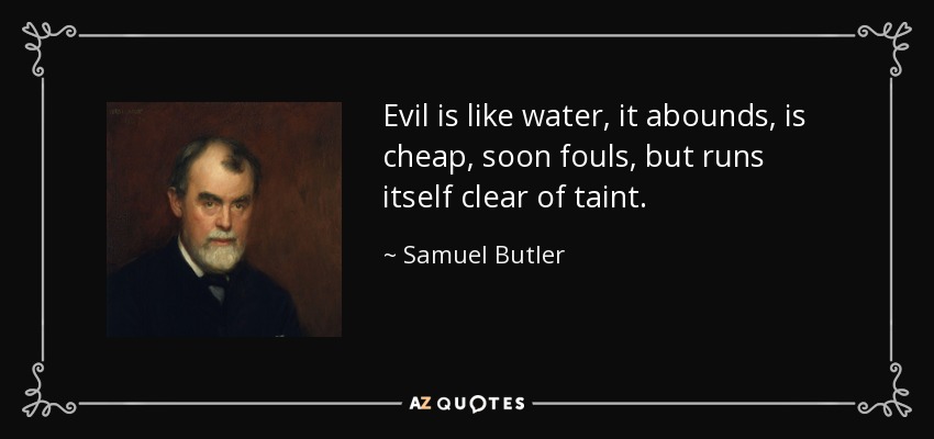 Evil is like water, it abounds, is cheap, soon fouls, but runs itself clear of taint. - Samuel Butler