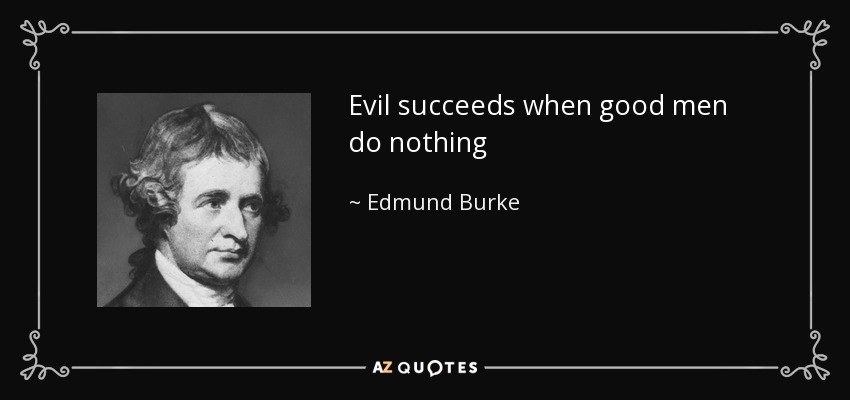 Evil succeeds when good men do nothing - Edmund Burke