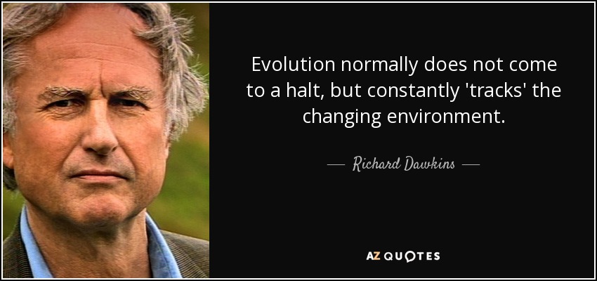 Evolution normally does not come to a halt, but constantly 'tracks' the changing environment. - Richard Dawkins