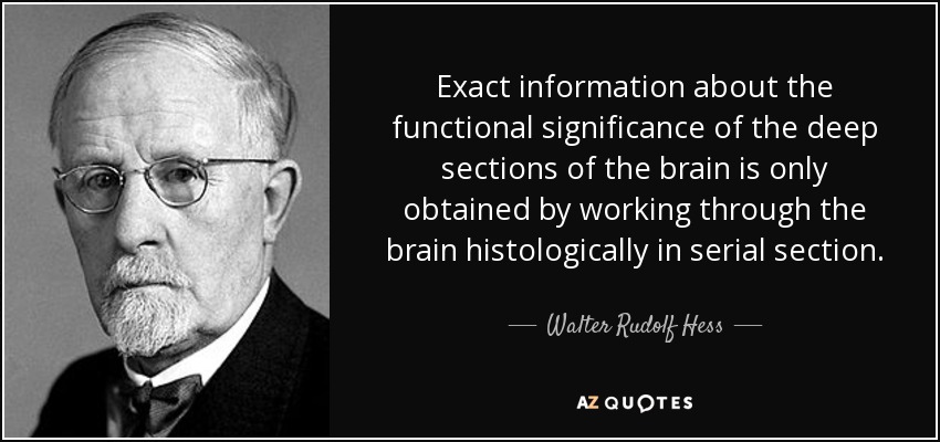 Exact information about the functional significance of the deep sections of the brain is only obtained by working through the brain histologically in serial section. - Walter Rudolf Hess