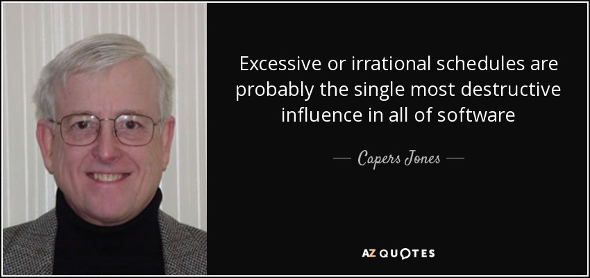 Excessive or irrational schedules are probably the single most destructive influence in all of software - Capers Jones
