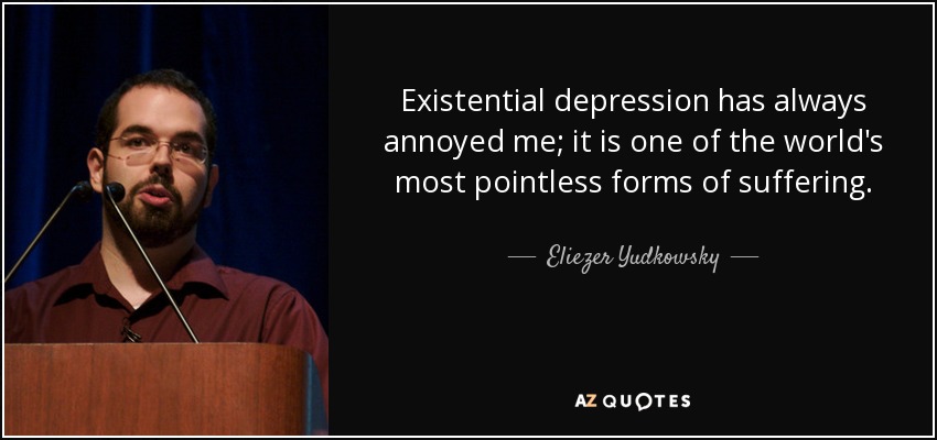 Existential depression has always annoyed me; it is one of the world's most pointless forms of suffering. - Eliezer Yudkowsky