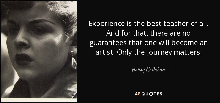 Experience is the best teacher of all. And for that, there are no guarantees that one will become an artist. Only the journey matters. - Harry Callahan
