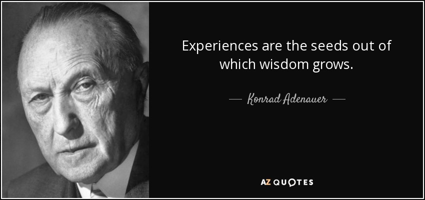 Experiences are the seeds out of which wisdom grows. - Konrad Adenauer