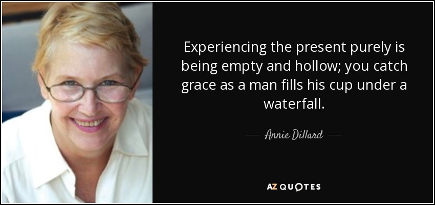 Experiencing the present purely is being empty and hollow; you catch grace as a man fills his cup under a waterfall. - Annie Dillard