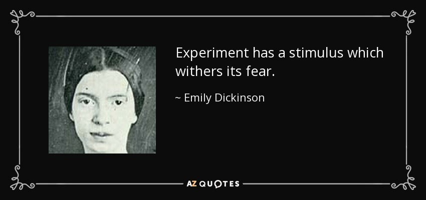 Experiment has a stimulus which withers its fear. - Emily Dickinson