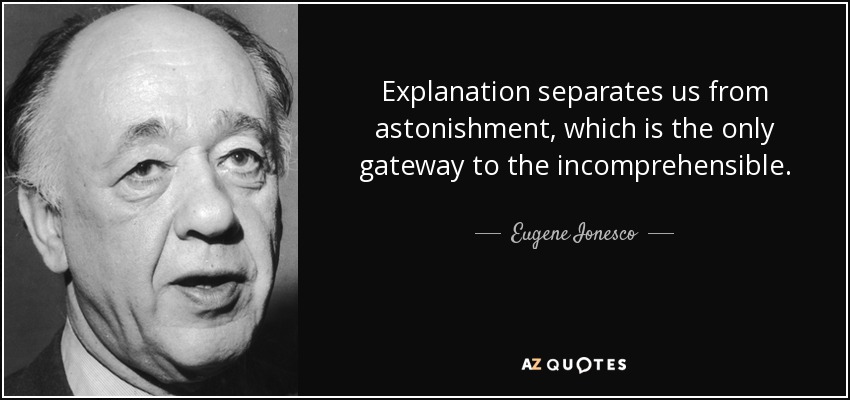 Explanation separates us from astonishment, which is the only gateway to the incomprehensible. - Eugene Ionesco