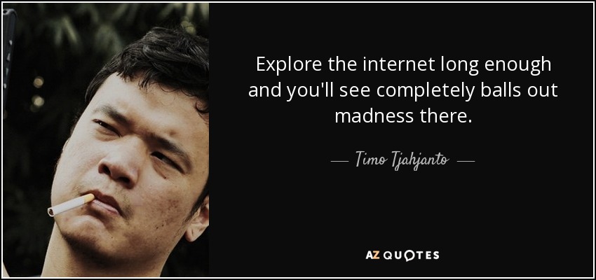 Explore the internet long enough and you'll see completely balls out madness there. - Timo Tjahjanto