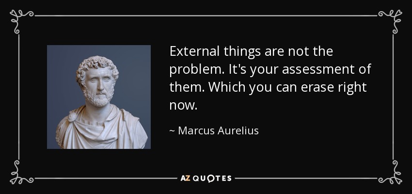 External things are not the problem. It's your assessment of them. Which you can erase right now. - Marcus Aurelius