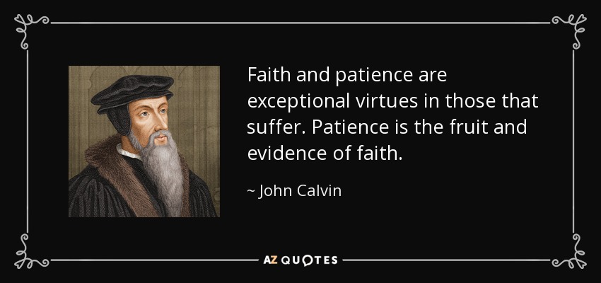 Faith and patience are exceptional virtues in those that suffer. Patience is the fruit and evidence of faith. - John Calvin
