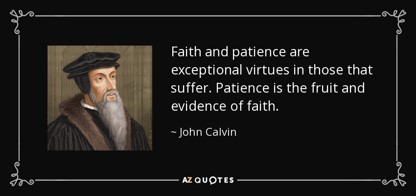 Faith and patience are exceptional virtues in those that suffer. Patience is the fruit and evidence of faith. - John Calvin