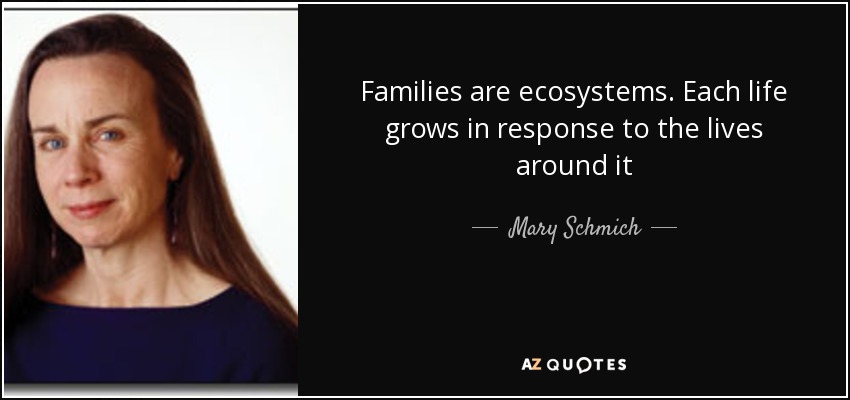 Families are ecosystems. Each life grows in response to the lives around it - Mary Schmich