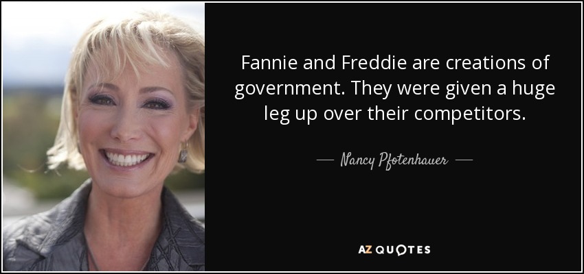 Fannie and Freddie are creations of government. They were given a huge leg up over their competitors. - Nancy Pfotenhauer