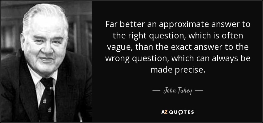 Far better an approximate answer to the right question, which is often vague, than the exact answer to the wrong question, which can always be made precise. - John Tukey