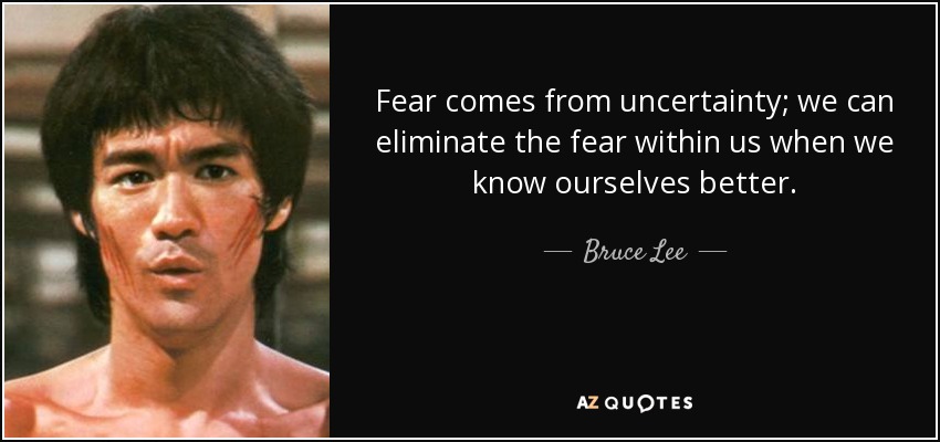 Fear comes from uncertainty; we can eliminate the fear within us when we know ourselves better. - Bruce Lee