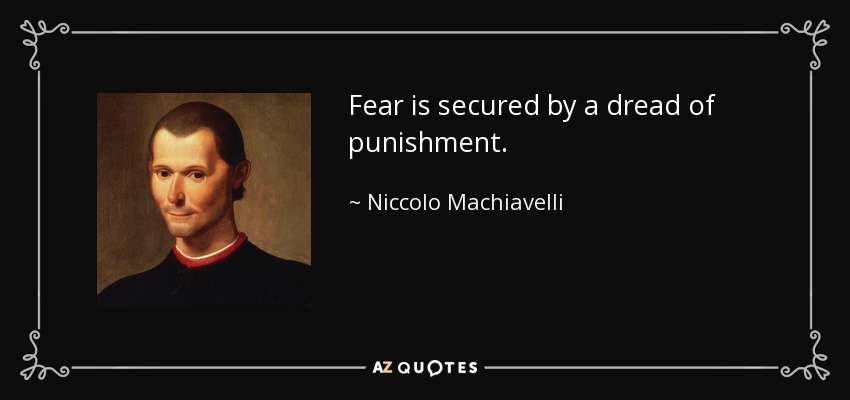 Fear is secured by a dread of punishment. - Niccolo Machiavelli