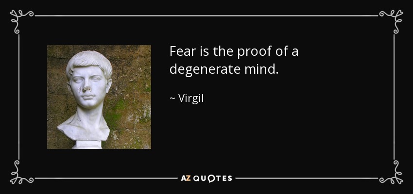 Fear is the proof of a degenerate mind. - Virgil