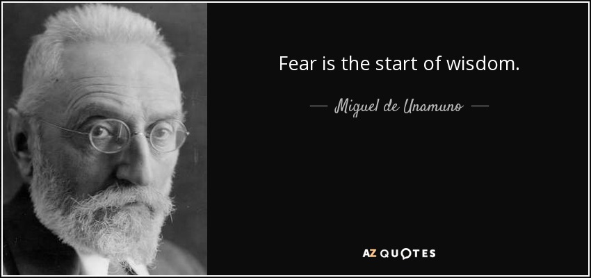 Fear is the start of wisdom. - Miguel de Unamuno
