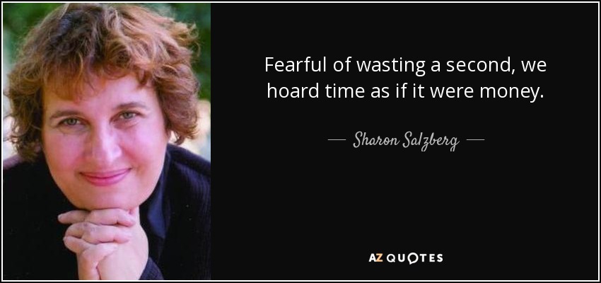 Fearful of wasting a second, we hoard time as if it were money. - Sharon Salzberg
